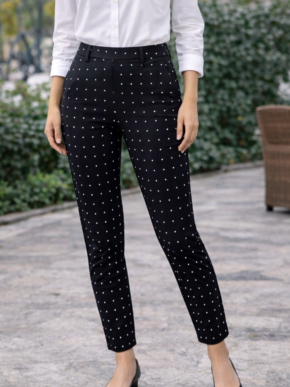 Old Navy Men’s Black Chinos with White Polka Dot Pattern